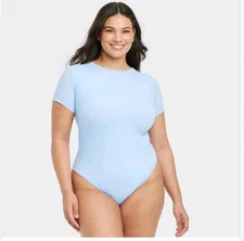 Women's Auden 4-Way Stretch Short Sleeve Bodysuit - Blue Size 1X NEW