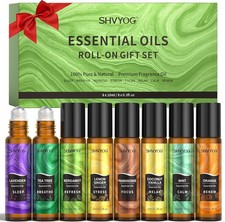 Essential Oil Roll On Blend Gift Set 8x10ml, Natural Aromatherapy Oils, Lavende