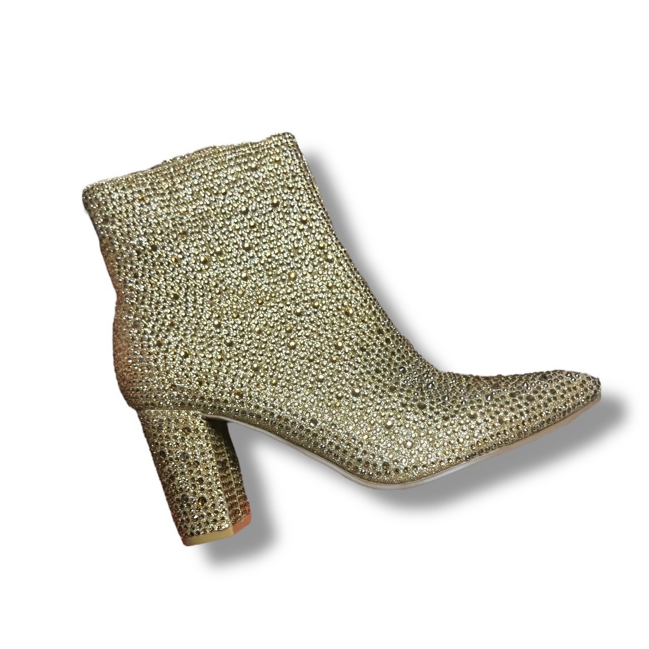 ABSOLEX Gold Rhinestone Ankle Boots Size 7.5 Block Heel Sparkle Booties