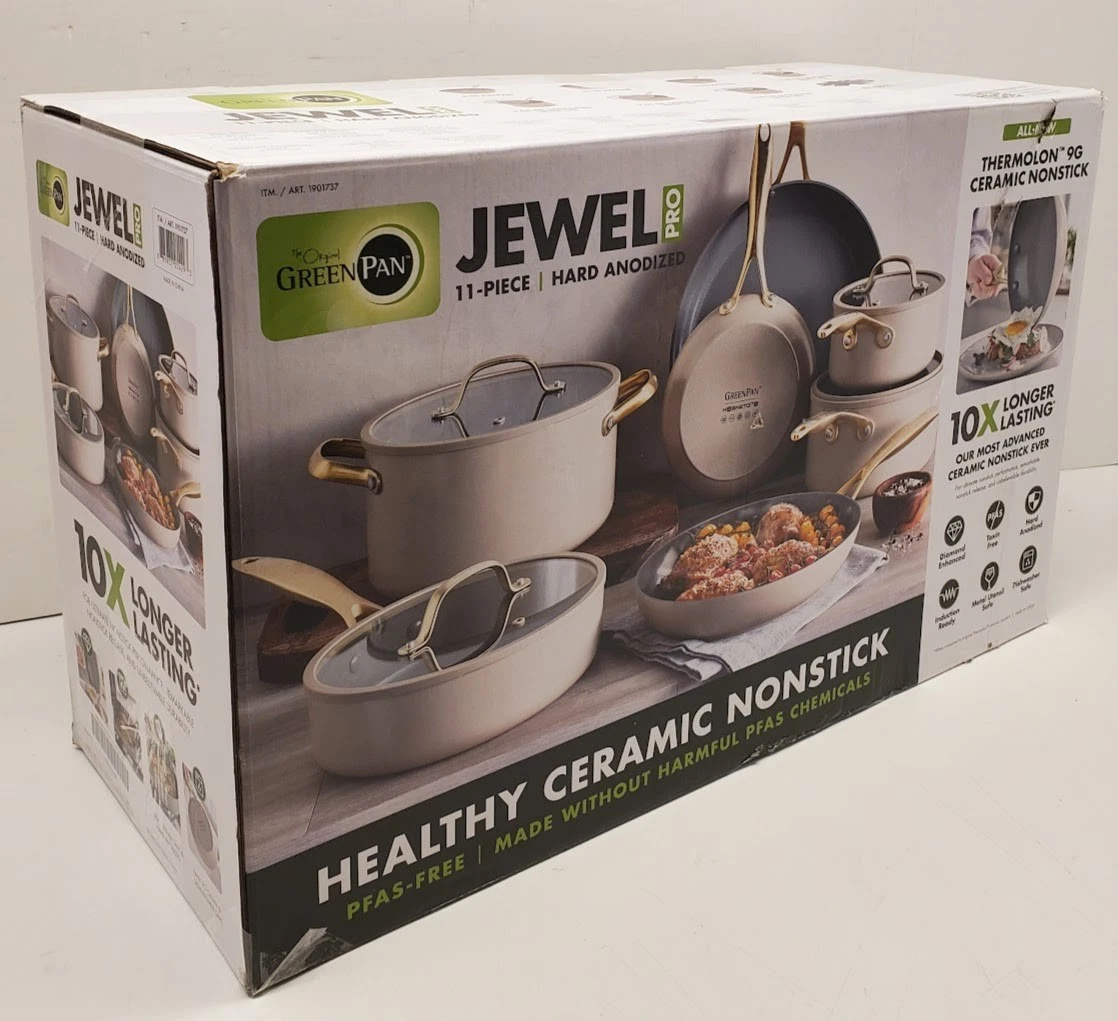 GreenPan Jewel Pro 11-Piece Cookware Set Hard Anodized Nonstick Taupe
Opens in a new window or tab