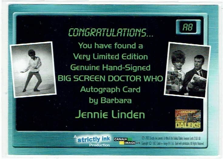 Doctor Who Big Screen Autograph Card A8 Jennie Linden as Barbara Auto - Image 2 of 2
