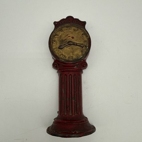 Vintage Street Clock Bank Original Paint Cast Iron 6”