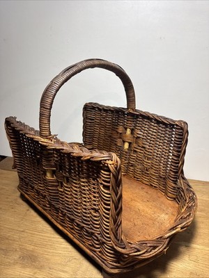 19th Century NATURAL Wicker Heywood-Wakefield Log Or Gathering Basket Footed