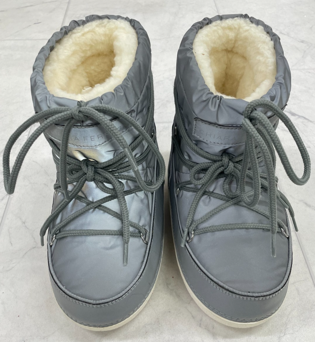 NWOB $338 Chiara Ferragni Reflective Short Moon Boots In Grey Size:35-37