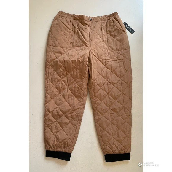 Nuage Diamond Quilted Jogger Pants Size XL NWT Tan Brown - Image 2 of 4