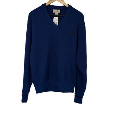 Vintage Izod V-Neck Golf Sweater M Navy Blue Long Sleeve Pullover Dead Stock