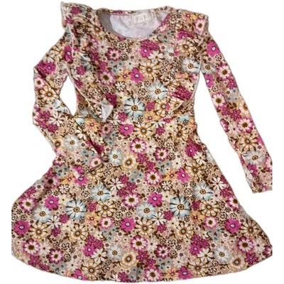 Btween Girls Floral Long Sleeve Dress Size 4 Retro 70s Groovy Flower Twirl