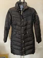 Michael Kors Long Puffer Coat Black Quilted Jacket XS 34” Gold Hardware