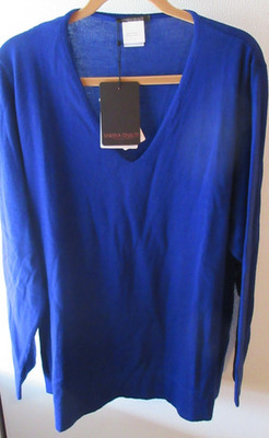 $435 Marina Rinaldi Pure New Wool XL  Blue Pullover Sweater V-Neck Long Sleeve