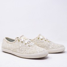 Kate Spade New York Keds Glitter Sparkle Cream Ribbon Lace Up Sneakers 6.5