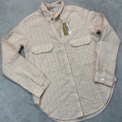 Roller Rabbit Shirt Women's XS Toulouse Guy Peach Striped Seersucker Cotton Top
