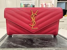 Saint Laurent Pink Chevron Quilted Envelope Wallet Logo