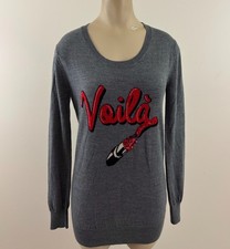 MARKUS LUPFER Womens XS Gray VOILA Sequin Long Sleeve 100% Merino Wool Sweater