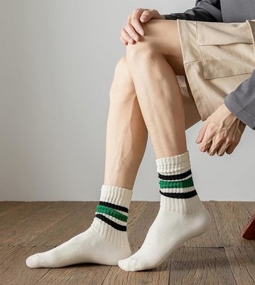 Old School Green & Black Striped Crew Retro Athletic Casual Classic Socks