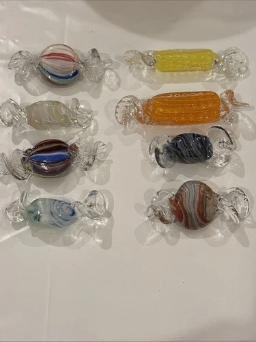 Lot of 8 Vintage Hand Made Art Glass Murano Style Candy Pieces