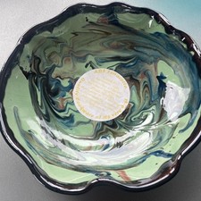 Green, blue and brown abstract Design Dish by ABS Pottery, cook, freeze and d/w