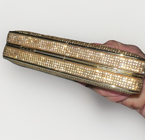 Michael Kors Minaudiere Box Clutch Abendtasche Gold Kristall Glitzer Kette - Bild 12 von 12