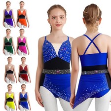 Girls Rhinestones Gymnastics Leotard Dress Ballet Dance Skirt Dancewear Costume