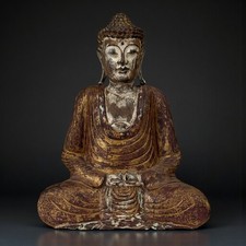 Buddha Figur 52cm Suar Holz Skulptur meditierend Handarbeit alter Stil Deko