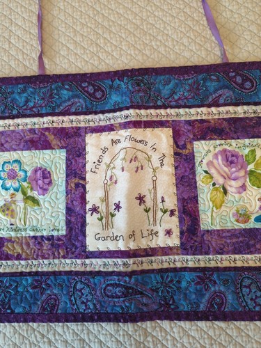 Handmade Quilted Fabric Art Wall Hanging Friends Are Flowers In Garden of Life - Picture 5 of 16