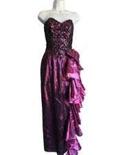 Gunne Sax Fairy Goth Prom Dress Magenta/Black Sequin Lace Taffeta Ruffles 80s 