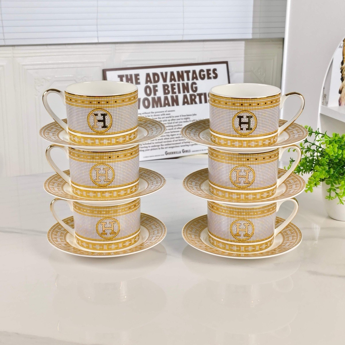 Hermes Tea Pot Cups Plate Bone China Coffee Set 15pcs | eBay