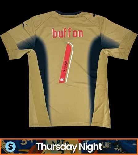 GIGI BUFFON SIGNED AUTO ITALY NATIONAL TEAM SOCCER JERSEY BECKETT BAS STICKER