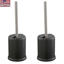 Toilet Brush Holder Set Self Closing Lid Stainless Steel 360 Degree Brush New