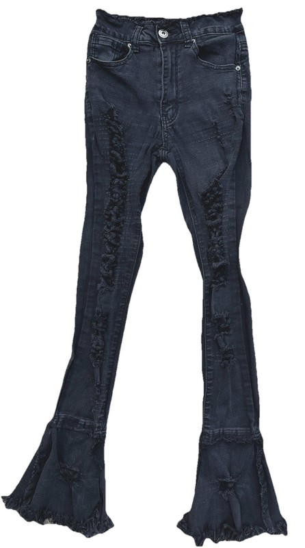 RedFox 5 Black Distressed Ripped Goth Punk Stretch Denim Flare Jeggings Jeans