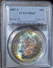 1882-S Morgan Silver Dollar PCGS MS65 Rainbow Toned Coin Both Sides $1 BU UNC PQ
