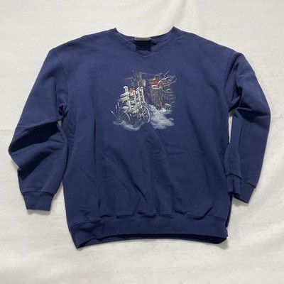 Northern Reflections V-Neck Sweatshirt Womens L Vintage Blue Winter Scene