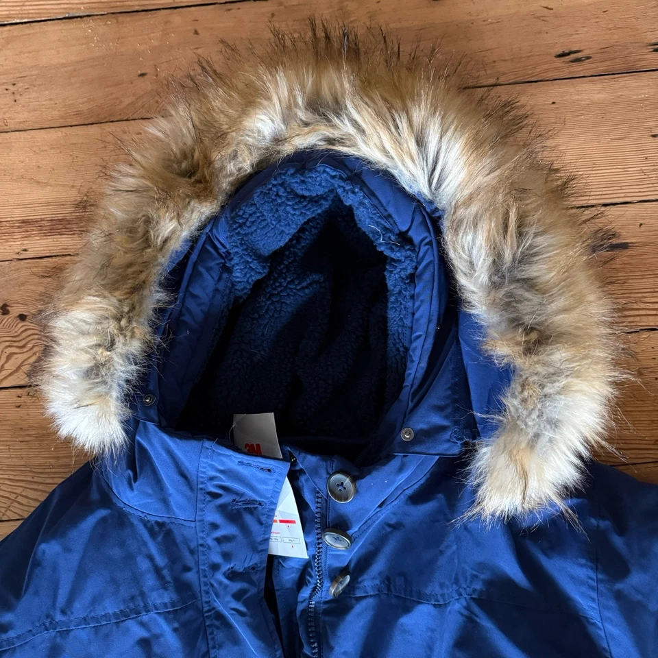 Women Within Blue Down Parka Jacket 3X Removeable Faux Fur Hood 3M Thinsulate - Image 3 of 4
