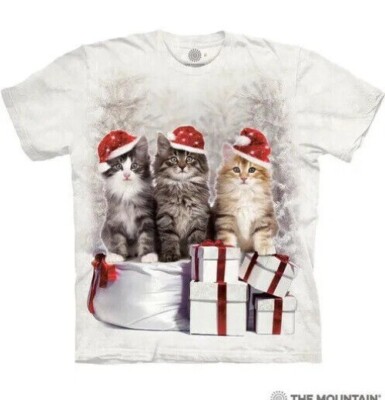 The Mountain Three Kittens With Presents on Creme T-Shirt Size XL Adult NEW