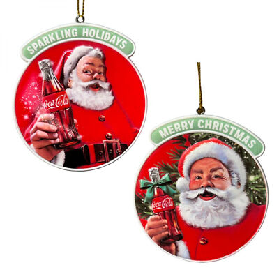 Coca-Cola 3-D Printed Santa Christmas Round Ornaments Pack Multi-Color