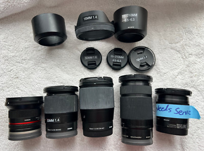 Lot Lens SONY Rokinon Sigma Caps Hoods 16mm 30mm Optical Steady Shot 12mm emount