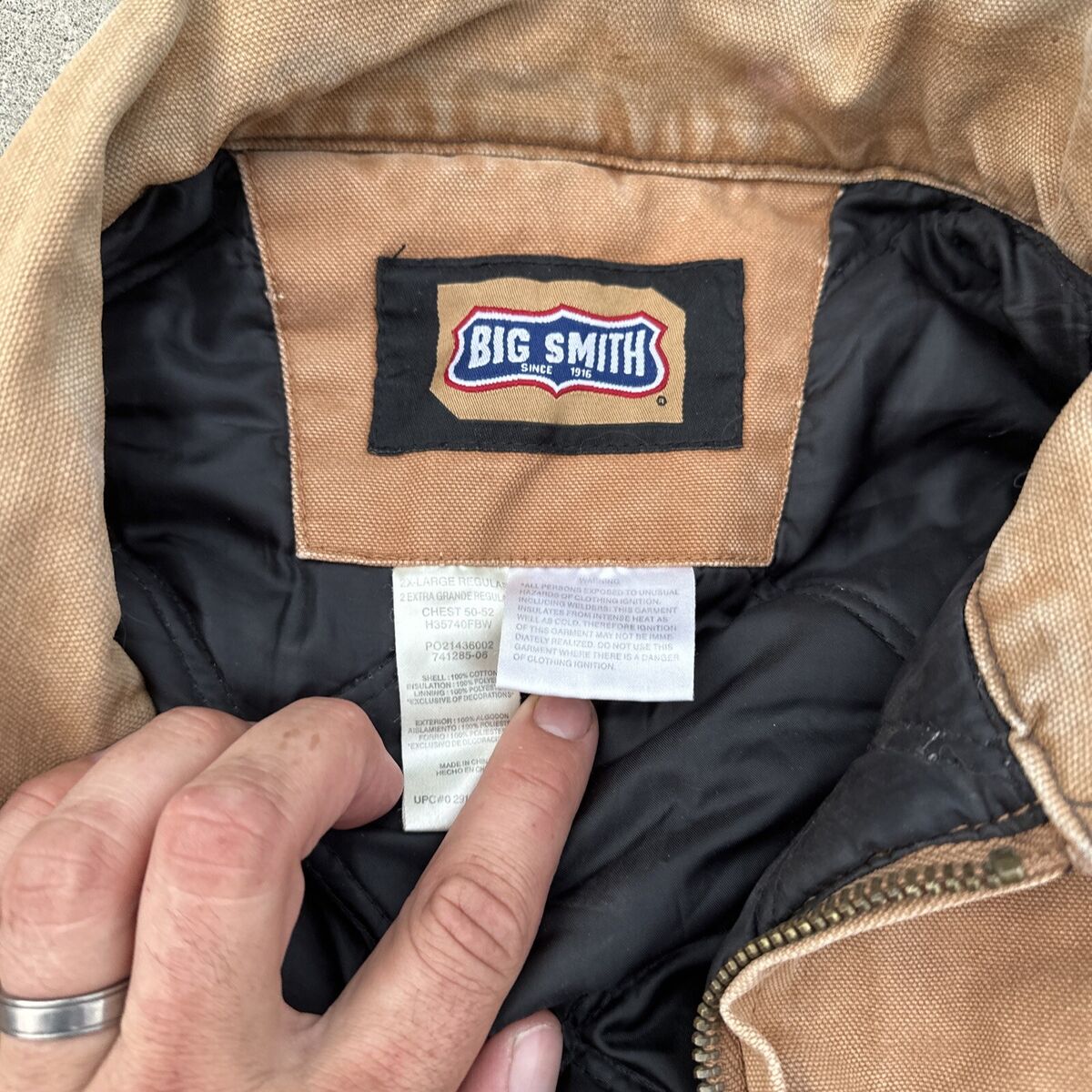 Big Smith Jacket Mens 2XL Brown Canvas Full Zip Lined Heavy Big Smith Jacket Mens 2XL Brown Canvas Full Zip Lined Heavy