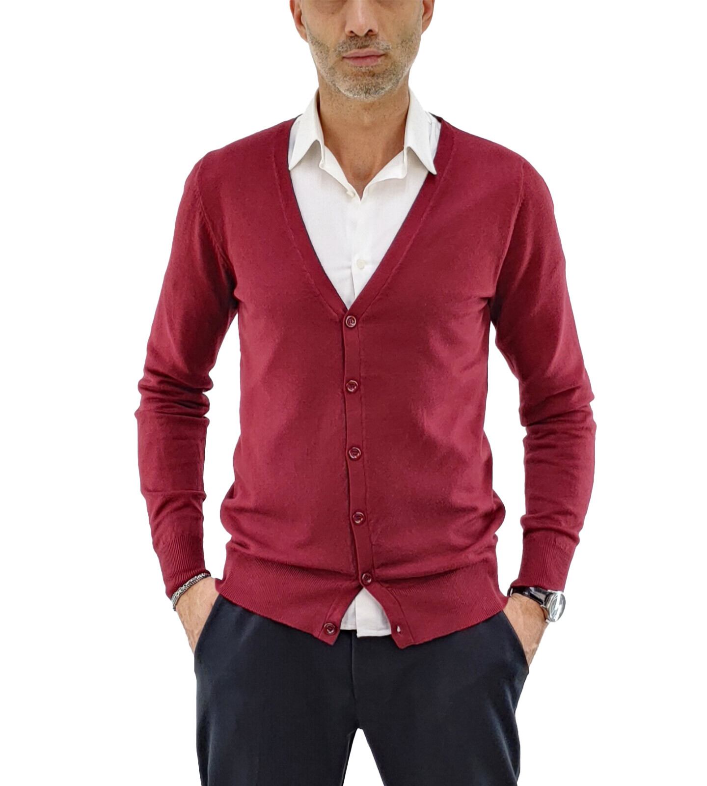 Cardigan Uomo Maglione Pesante Con Bottoni - BLU - Foto 3