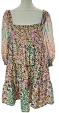 J CREW Women Mini Pullover Square Neck Puff Sleeves Dress Sz S Multicolor Boho