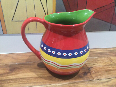 Target Home Ceramic 2005  Stripes diamonds BIG Pitcher red green blue 8.5'' X 10