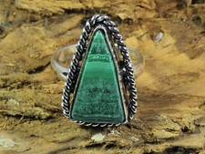 Natural Green Malachite 925 Solid Sterling Silver Ring Size US-7.5