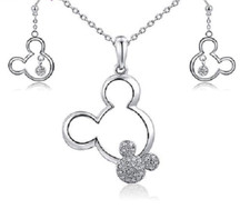 NEW Silver Plated Crystal Mickey Mouse Necklace  Earrings Set 2 - Perfect Gift