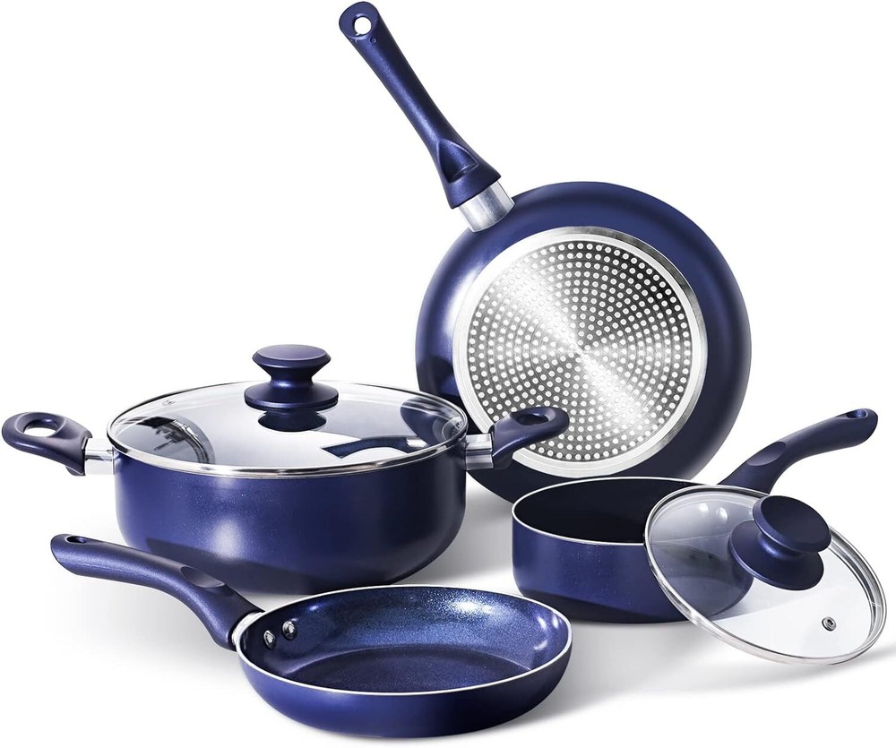 6 Pieces Pots and Pans Set,Aluminum Cookware Set, Nonstick Ceramic Coating Blue
