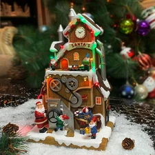 Christmas Village Building, Santa'S Workshop with Christmas Music, LED Lights, a