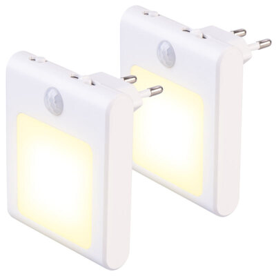Lunartec 2er-Set Steckdosen-LED-Nachtlicht, dimmbar, Bewegungs- & Lichtsensor
