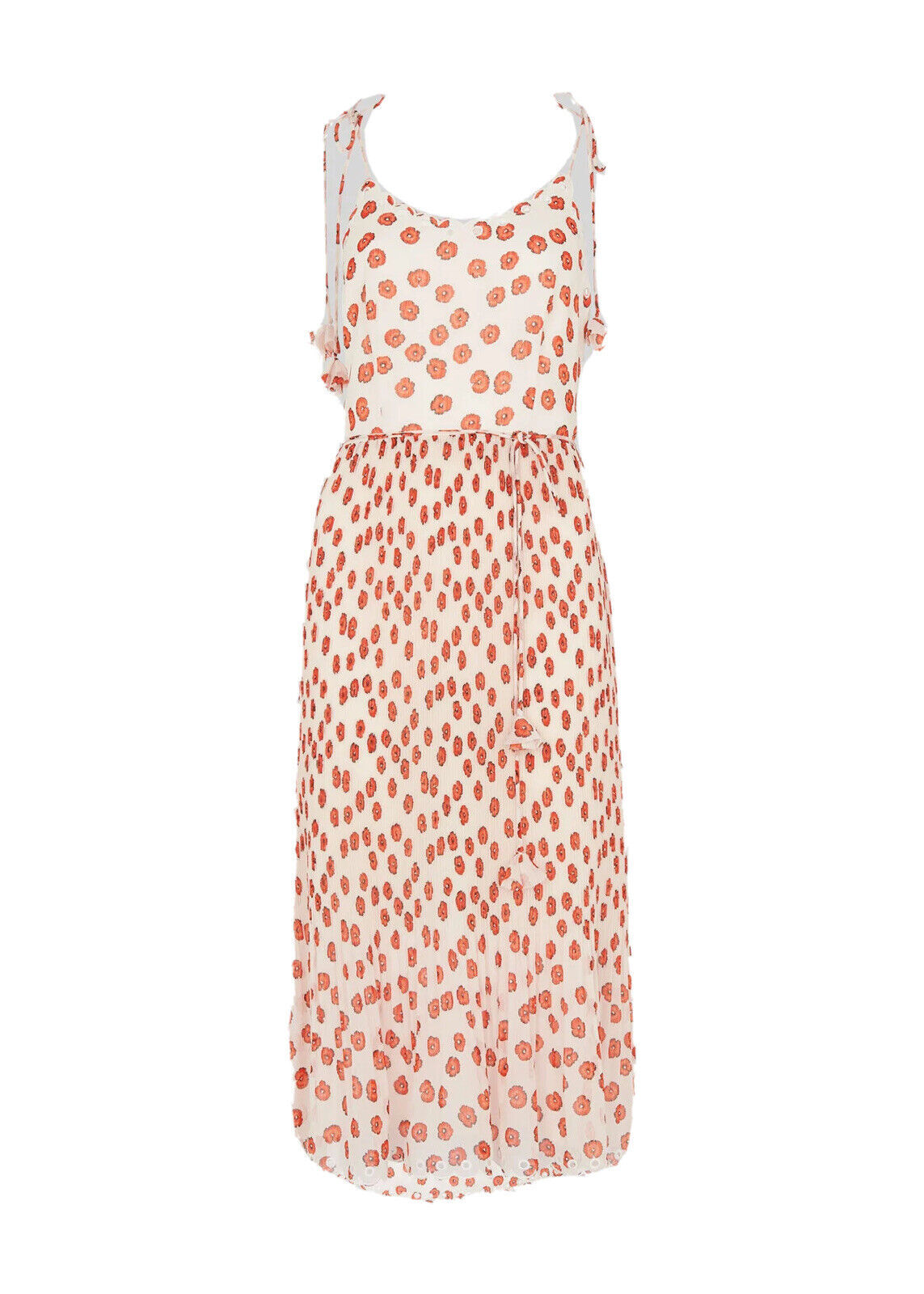 Whistles Salome Lenno Dress Poppy UK 14 White Red Midi Pleated RRP 189 No Belt image 2