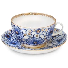Imperial Porcelain Bindweed Teacup and Saucer Set LFZ Lomonosov Tea Cup 8.5 oz