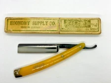 Economy Supply 44/20 Straight Razor Black Coated Tang and Spine w/ Silver inlay