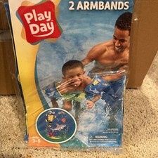 Play Day Armband Floaties Shark Fish Scuba Ocean Blue Yellow 2 Armbands Floats