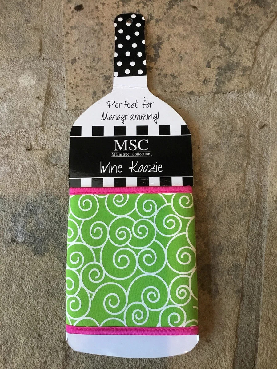 MSC Main Street Collection Wine Bottle Koozie! Green & Pink! Preppy! Brand  New!