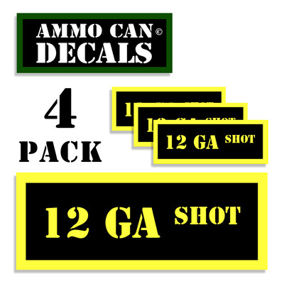 12 GA SHOT Ammo Can 4x Labels  Ammunition Case 3''x1.15'' sticker decals 4 pack YW